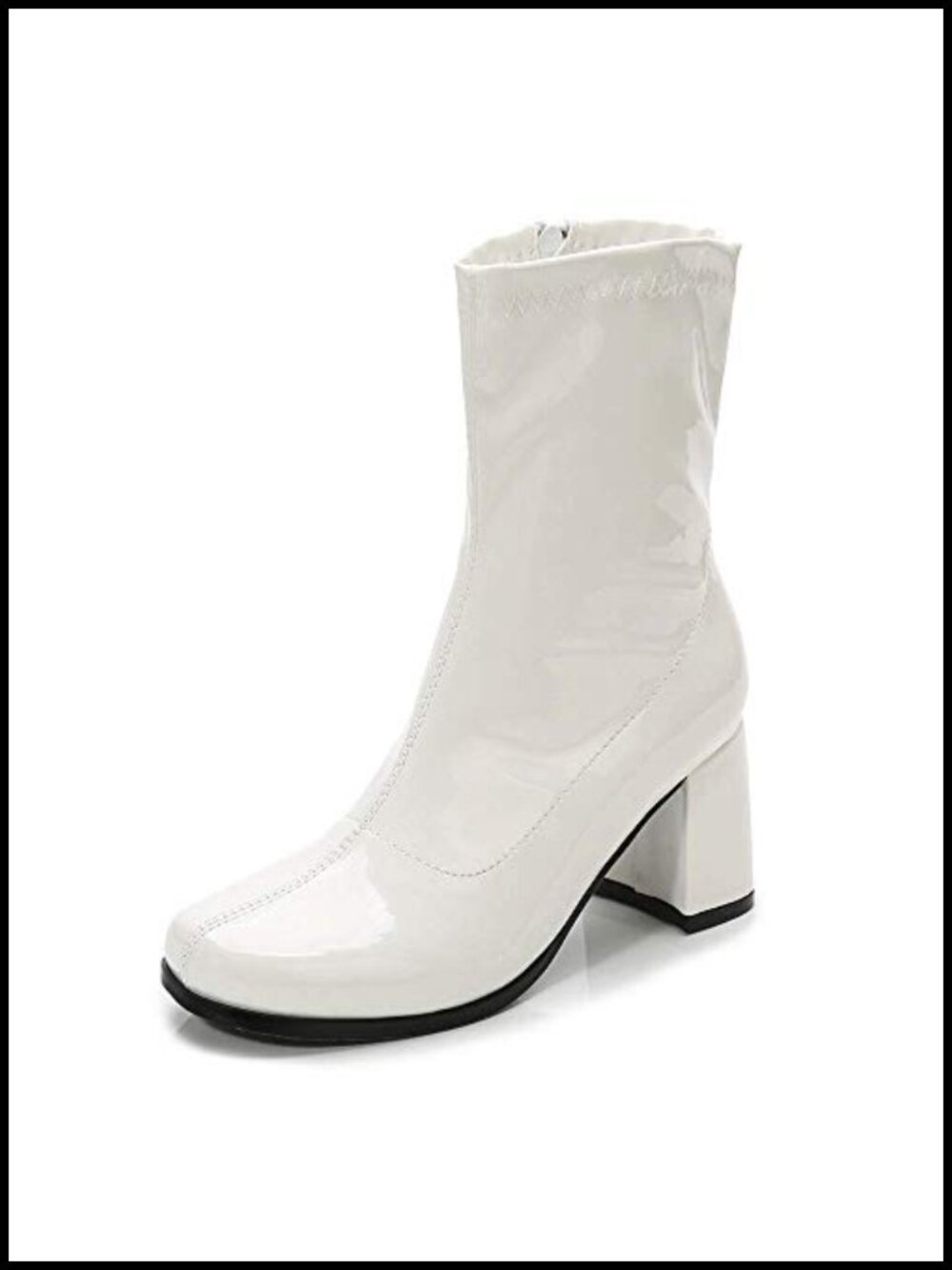 Women's Mid Calf Gogo Boots Block Heel Square Toe Faux Leather
